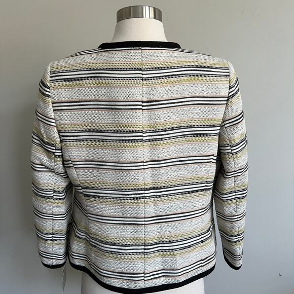 Kasper Open Blazer Jacket Zipper Detail Striped 3/4 Sleeve 4 Ivory Multi NWT - Picture 6 of 9